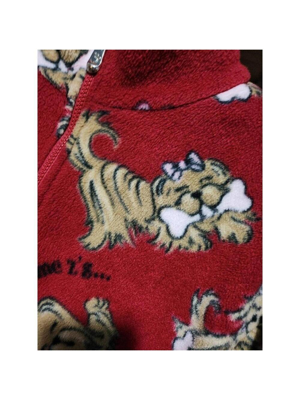 Lazy Bones Dog Print Fleece Zip Robe Lounger Red Full Zip Pockets